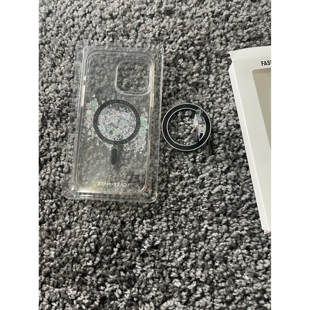 Case-Mate Magnetic Glitter Phone Case with Ring Stand for iPhone 16 pro Clear